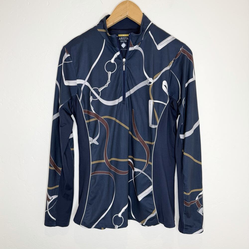 Arista Brio-Tek Equestrian Zip Riding Top Womens Large Navy Blue Stirrups